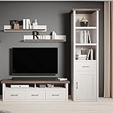 Lomadox Wohnzimmer Wohnwand im Landhausstil in Pinie weiß Nb./Trüffel Eiche Nb, B/H/T: ca. 223/201/43 cm