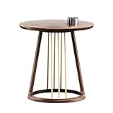 Neue chinesische massivholz Ecktisch, Kaffee Runder Tisch, Metall Couchtisch, Kleiner runder Tisch mit gebürstetem Edelstahl (Color : Walnut)