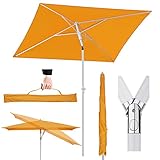 Sekey 180 × 125 cm Sonnenschirm mit Schutzhülle, Balkonschirm Gartenschirm Terrassenschirm, Sonnenschutz UPF50+, Kippbar, Höhenverstellbar, Rechteckig- Orange