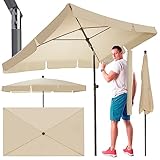 TOM Sonnenschirm höhenverstellbarer - rechteckiger Sonnenschirm mit Schutzhülle für Balkon, Garten & Terrasse – kleiner 125 x 200 cm Gartenschirm in Anthrazit oder Beige – 45° knickbar (Beige)