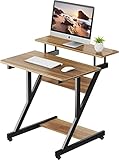 Dripex Computertisch mit Rollen Z-förmiger Schreibtisch, Mobiler Laptoptisch mit Regalen für kleine Räume, Home Office 70x60x79CM Dunkelbraun