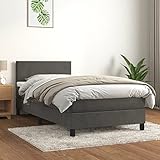 LAPOOH Boxspringbett mit Matratze, Bettrahmen, Betten, Bettgestell, Bed Frame, Jugendbett, Schlafzimmer Bett, Betten Für Teenager, Bett Gestell, Dunkelgrau 90x200 cm Samt