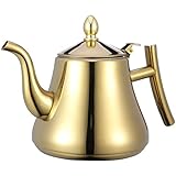 Ganekihedy Rostfreier Stahl Wasser Kocher Hohe QualitäT mit Aufguss für Tee Kaffee Geschmack Gegossene GeträNke Gold 1L