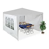 Relaxdays Seitenteile für Pavillon, 3er Set, 2x3 m, wasserdicht, Seitenwände mit Klettverschluss, PE, mit Fenster, weiß