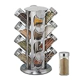 Relaxdays Gewürzkarussell, mit 16 Gewürzgläsern, 360° drehbar, Edelstahl, Glas, HxD 33 x 22 cm, Gewürzregal rund, silber