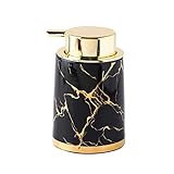 Seifenspender Spülmittelspender 400ml Keramikschaumlotion Flasche Marmor Textur Dusche Spender Portable Gold Press Pumpe Flüssigspender Badezimmer Lotionspender (Color : A-Black)