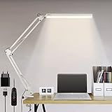 BIENSER Schreibtischlampe LED Klemmbar, 1100LM Schwenkarm Architektenlampe, Büro Tischlampe mit 3 Farb und 10 Helligkeitsstufen, Augenschutz Klemmlampe, Memory-Funktion, Inklusive 5V/2A Netzstecker