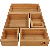 TAKE® 6-teiliges Schubladen Ordnungssystem aus 100% Natur Bambus - Schubladen Organizer Boxen in vers. Größen für Küche, Bad & Büro, Organizer Schublade, Schminktisch Organizer Bad, Drawer Organizer