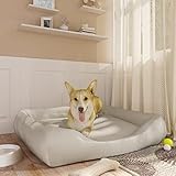 Kuscheliger, Flauschiger Hundeplatz, Katzenbett waschbar Flauschiges Hundebett Hundebett Beige 80x68x23 cm Kunstleder Hunde Hundekissen Flauschig Hundekörbchen Hundesofa