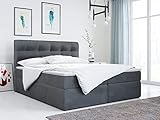 MKS MEBLE Boxspringbett 160x200 - Grau Doppelbett - Polsterbett mit Multipocket-Matratze und Topper - Bett mit Bettkasten - H3 - Stauraumbett Top 1