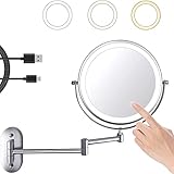 20,3 cm doppelseitiger, um 360 ° drehbarer Extens-Kosmetikspiegel, USB-Schminkspiegel zur Wandmontage, 3 Lichtmodi, einstellbarer LED-Touch-Sn-Badezimmer-Rasierspiegel, for Home Spa Hotel ( Color : On