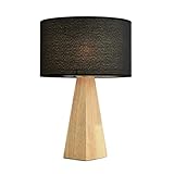 Nachttischlampe/Tischlampe Holz Nachttischlampe Warme Schlafzimmer Studie Schreibtischlampe Modernes Design E27 Tischlampe Konische Holzgewebe Lampenschirm Leselicht Schreibtischlampe ( Color : Schwar