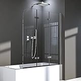 Duschwand für Badewanne 120 x 140 cm,3-teilig Faltbar Duschtrennwand Duschabtrennung mit 6mm Nano Glas,Schwarz