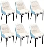 Moderne Küche Esszimmer Stühle Set Küche 6er Set Esszimmerstuhl Kunstleder Sessel Empfangsstühle Bequeme Rückenlehne Stabile Stahlbeine Lounge Wohnzimmer Schminktisch (Farbe: Weiß + Blau, Größe: