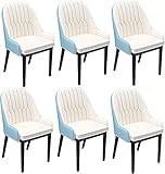 Moderne Küche Esszimmer Stühle Set Küche 6er Set Esszimmerstuhl Kunstleder Sessel Empfangsstühle Bequeme Rückenlehne Stabile Stahlbeine Lounge Wohnzimmer Schminktisch (Farbe: Weiß + Blau, Größe: