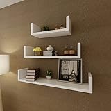 UTUMAX Möbel 3 weiße MDF-U-förmige schwebende Wand Display Regale Buch/DVD Lagerung