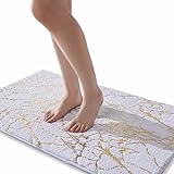 Badematte rutschfest waschbar Badvorleger, weiss Badezimmerteppich, gold dekorativer Home Teppich luxus Bad Accessoires, weich Mikrofaser saugstark Badteppich für Badezimmer Badewanne, 60 x 90 cm
