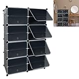 AufuN DIY Schuhregal mit 16 stapelbaren Schuhboxen Schuhschrank mit Magnetverschluss Steckregal, 8 stufiger Kunststoff Schuhregale Organizer für Schrank Flur Schlafzimmer Eingang(82x32x124cm)