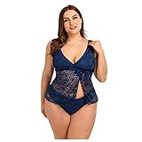 Julhold Damen 2-teilige Badeanzüge, sexy V-Ausschnitt, Tankini, Overall, Bodysuit, sportlich, eine Schulter mit Boyshort-Unterteil (Blau, XXXL)
