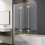 Duschwand für Badewanne 120x140 Silber 3-teilig Faltbar Duschtrennwand, Triple Falttür Badewannenwand Duschabtrennung, Badewannenaufsatz Trennwand mit 6mm Nano EGS Glas, Badewannenfaltwand Faltwand