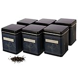 Dosenritter | 6x klassische eckige Teedose, stapelbar, inkl. 6 florale-Etiketten | aromadicht aus Metall für je 140g Earl Grey | 9.8 x 7.6 x 7.6 cm (H,B,T) auch ideal als Keks-, Reis- oder Gewürzdose