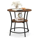 COSTWAY 2 Ebenen Beistelltisch rund, Nachttisch mit Metallrahmen, Sofatisch für Schlafzimmer, Wohnzimmer & Arbeitszimmer, Industrie Design, 55 x 55 x 55cm (Vintage)