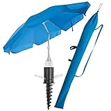 4smile Sonnenschirm Strand + Bodenhülse 3-IN-1-SET - UV50+ Strandschirm in Blau mit Erdspieß zum Eindrehen - Optimaler Sonnenschutz am Strand und unterwegs