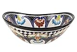 Cerames Hermosa Prima - Aufsatzwaschbecken mit Relief verziertes, Mexikanisches Talavera-Becken mit bootsförmigem Relief | 46 x 38 x 15 cm Aufsatzwaschtisch aus Mexiko für rustikales Bad, Küche