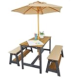 Meppi Kindersitzgruppe Amrum mit Schirm braun/anthranzit aus Holz - Sitzgruppe für Kinder