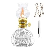 PAASHE Öllampe Klassische Sturmlampe Vintage Petroleumlampe Indoor Öllampe Laterne 1 Glas Öllampe, 2 Dochte 1 Pinzette Einweihungsgeschenk Desktop-Dekoration