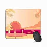 Family Mouse Pad, Rechteck Rechteck Rutschfeste Gummi Mousepad Beach Palms Sonnenschirme Tisch Obst Getränk Unter Abendhimmel Sonnenuntergang Natur