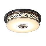 18W LED Antik Deckenleuchte Flurlampe Retro Deckenlampe Vintage Rund Design Metall Eisen Glas Lampeschirm Wohnzimmer Esszimmer Schlafzimmer Bad Küche Decken Leuchten Schwarz Ø30cm [Energieklasse A++]