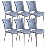 FAiruo lyf Küche Esszimmerstühle 6er Set PU Leder Küche Schlafzimmer Zimmer Balkon Sofa Stuhl Kohlenstoffstahl Bein Schminktisch Make-up Stuhl (Farbe: Hellblau)