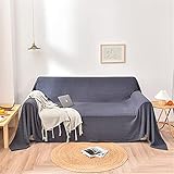 Sofa-Überwurf, 100 % Baumwolle, nordisch, einfarbig, für Sofa, Stuhlbezug, Bettüberwurf, Decke für Wohnzimmer, Blau 180 x 180 cm