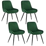 WOLTU Esszimmerstühle 4er Set, Polsterstuhl Samt, Küchenstuhl gepolstert, Akzentstuhl für Wohnzimmer Schlafzimmer Küche, ergonomischer Stuhl mit Rückenlehne, Dunkelgrün, BH331dgn-4