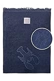 Cottera® Strandhandtuch, Strandtuch, Blau, Navy, Lobster Motiv, 100x180 cm, XXL groß, 100% Baumwolle, nachhaltig in Portugal produziert