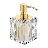 Flüssigseifenspender 250ml / 8,8oz Kristallglas Seifenspender 10 Grade Galvanisierungspumpe Kopf Lotion Flasche Home Bad Square Seifenspender Pumpseifenspender (Color : Gold)