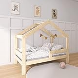 Hausbett Kinderbett mit Rausfallschutz Lattenrost - NeedSleep® | 70x140 80x160 90x180 cm | Kinder Bett Montessori Holzhaus | skandinavisches Design | Mädchen Junge (70x140 cm, Symmetrisch)