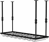 EnixWh Deckenmontiertes Regal zum Aufhängen, Weinregal, höhenverstellbares Decken-Flaschenregal aus Metall, schwarzer Display-Weinaufbewahrungshalter mit Stielglas-Glasregal für Küche, Bar, Hochze