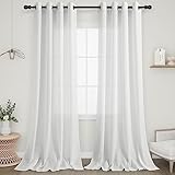 Papyrusweiß Leinen Vorhänge 245 cm Lang für Schlafzimmer Wohnzimmer Halbtransparent Landhausstil Luftig Dekoschal Boho Vorhang Leinen Gardinen mit Ösen Modern Leinenoptik Vorhang Natur 2 Stück 245x140