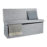 Relaxdays Faltbarer Sitzhocker mit Lehne XL HBT 73 x 114 x 38 cm stabiler Sitzcube als Fußablage Sitzbank und Sitzwürfel aus Leinen als Aufbewahrungsbox mit Stauraum mit Deckel für Wohnraum, grau