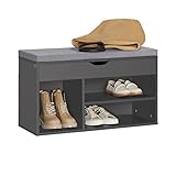 SoBuy FSR45-DG Schuhbank mit Sitzkissen Sitzbank mit Sitzfläche Schuhschrank Schuhregal 3 Fächer Grau BHT ca: 80x48x31cm