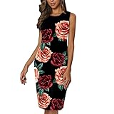 Alueeu Sommerkleid Damen Midilänge Frauen Sommer Freizeitkleid Ärmelloses Rückenkleid Blumendruck Kontrast Plaid Rot O Hals Schlank Partykleid Bonprix Damenmode Sommerkleider