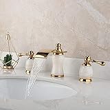 Luxus-Wasserhahn Aus Gebürstetem Gold, Zur Wandmontage, Badezimmer-Waschbecken-Wasserhahn, Massiver Messing-Heiß- Und Kaltmischer, Goldener Badewannen-Wasserhahn Mischbatterie