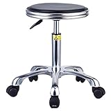 Runder Rollhocker Drehstuhl Schwarzem PU Leder, Schönheits Salon Spa Hocker mit 5 Krallen und Rädern Legierung, 2 Arten Hoch Verstellbar(Size:43-63 cm)