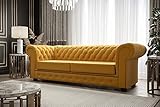Möbel Gorecki | Chesterfield-Sofa Dreisitzer-Sofa | 3-Sitzer Couch mit Holzfüßen | Polstersofa Glamour Design | Manchester III 218 cm (Sofa mit Schlaffunktion + Knopf)