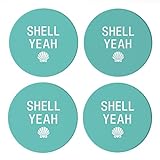Shell Yeah, About Face Gifts, 4 Keramik-Untersetzer, 10,2 cm Kreis Getränkeuntersetzer, 4 Stück, rutschfeste Korkrückseite, schützt Oberflächen, drücken Sie Ihren Stil aus.