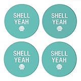 Shell Yeah, About Face Gifts, 4 Keramik-Untersetzer, 10,2 cm Kreis Getränkeuntersetzer, 4 Stück, rutschfeste Korkrückseite, schützt Oberflächen, drücken Sie Ihren Stil aus.