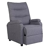 Mingone Fernsehsessel Relaxsessel Modern TV Sessel Schmal Liegesessel Ruhesessel Leinen Grau für Wohnzimmer Schlafzimmer bis 150kg