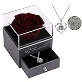Eaprala Geschenke für sie konservierte echte Rose Schublade Ewige handgemachte konservierte Rose mit Halskette 100 Sprachen Geschenk, verzauberte echte Rose Blume zum Valentinstag Muttertag (Weinrot)